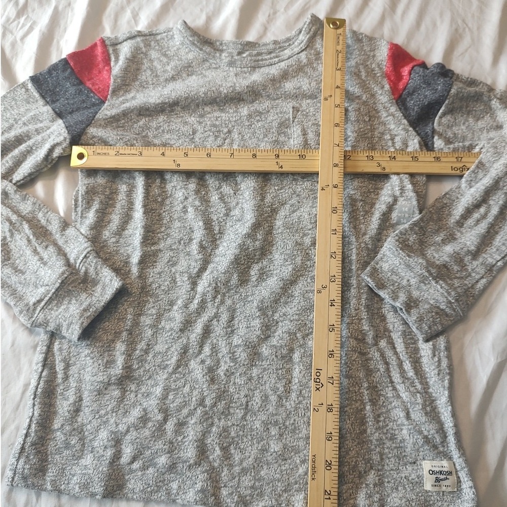 OshKosh B'gosh Long Sleeve Tee Kids 14 Gray Excellent Colorblock Pocket Shirt